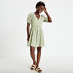 Robe droite courte col v manches courtes vert femme
