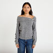 Pull col bardot manches longues gris femme