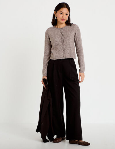 Pantalon large taille haute noir femme