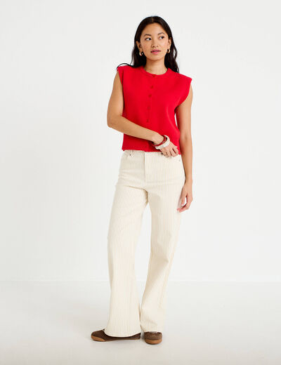 Jean wide leg ray&eacute; taille haute beige femme