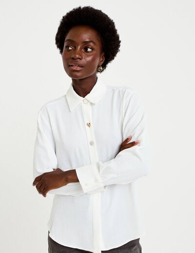 Chemise droite pliss&eacute;e manches longues ecru femme
