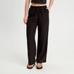 Pantalon large taille haute en cr&ecirc;pe noir femme