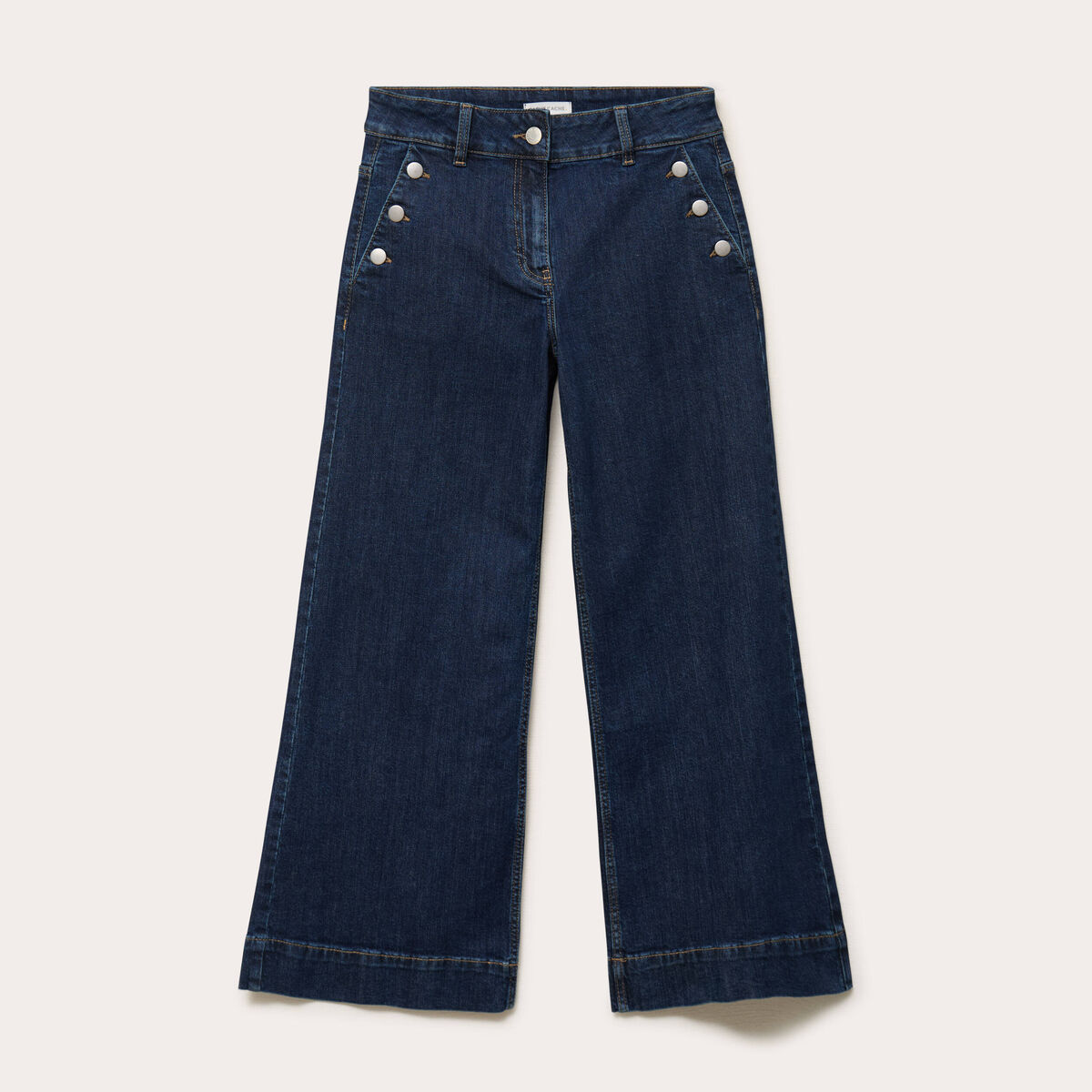 Jean wide leg cropped taille haute denim blue black femme