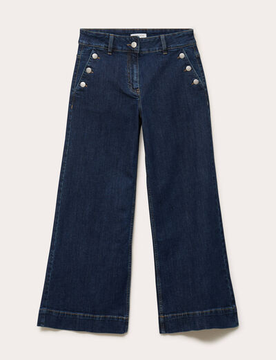 Jean wide leg cropped taille haute denim blue black femme