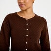 Gilet ajour&eacute; manches longues dentelle marron fonc&eacute; femme
