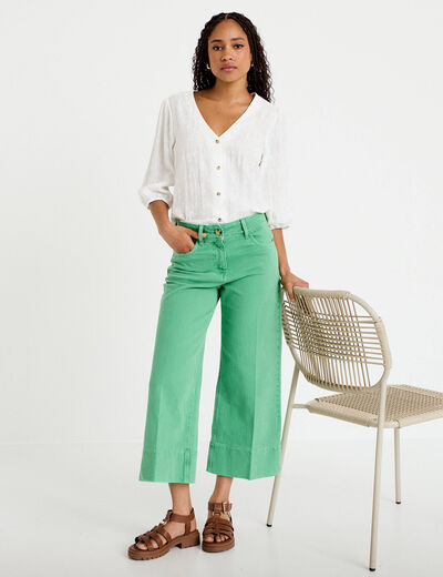 Pantalon bootcut 3/4 taille haute vert femme