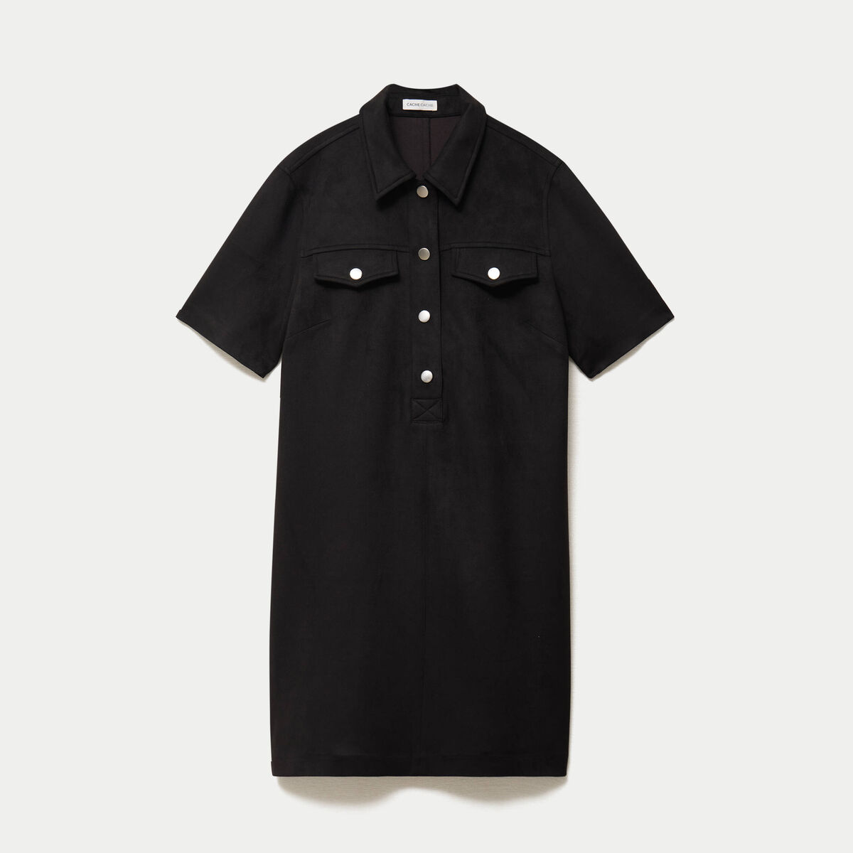Robe droite 3/4 manches courtes daim noir femme