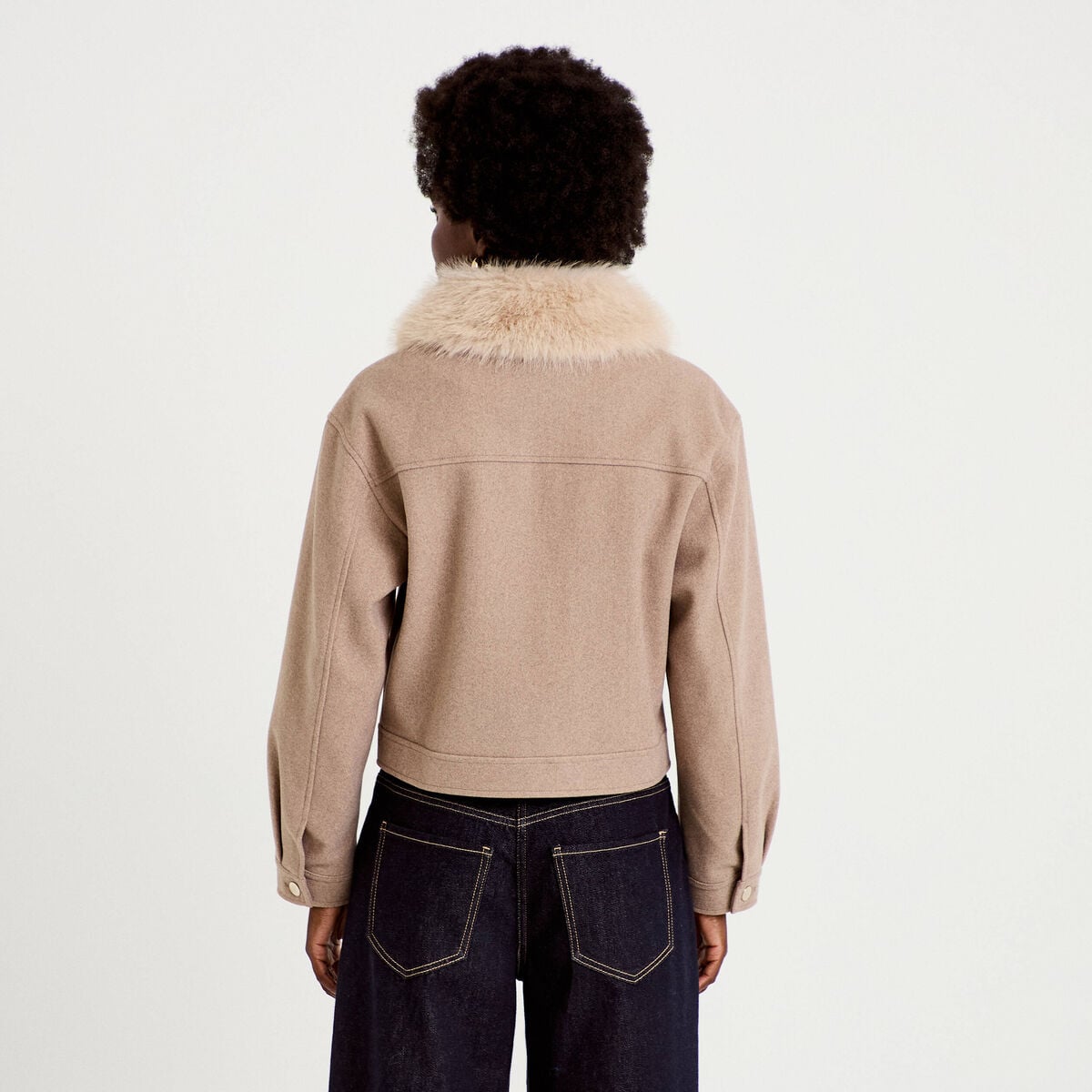 Veste droite cropped col tailleur taupe femme