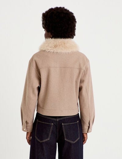 Veste droite cropped col tailleur taupe femme