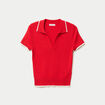 Pull manches courtes col polo rouge femme