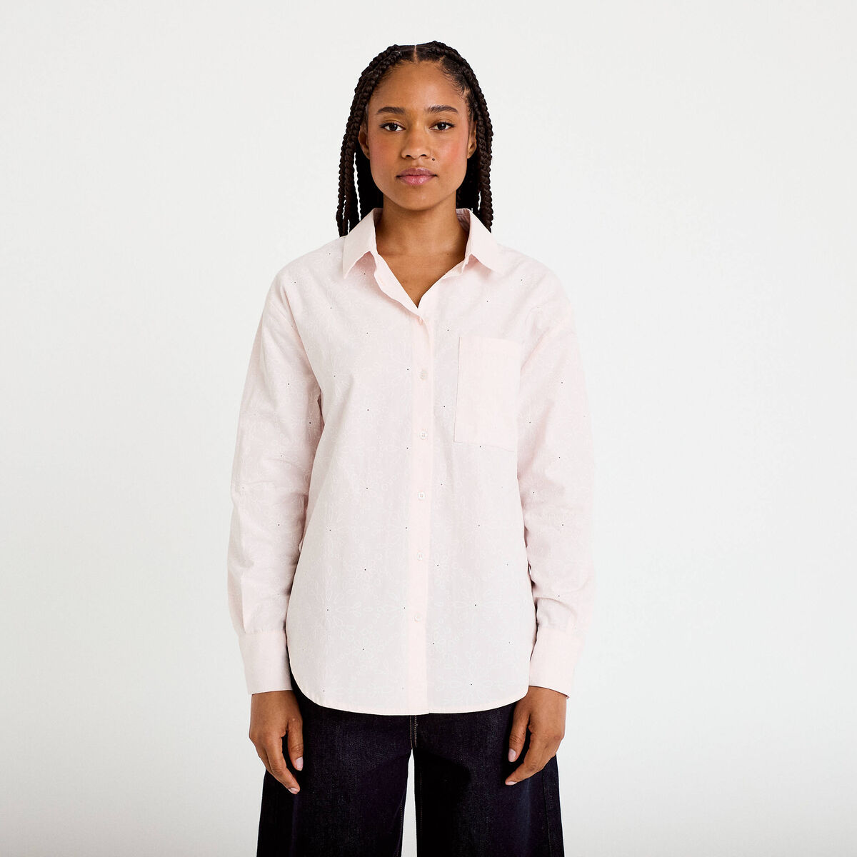Chemise col classique manches longues rose clair femme