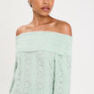 Pull cintr&eacute; ajour&eacute; manches longues vert clair femme