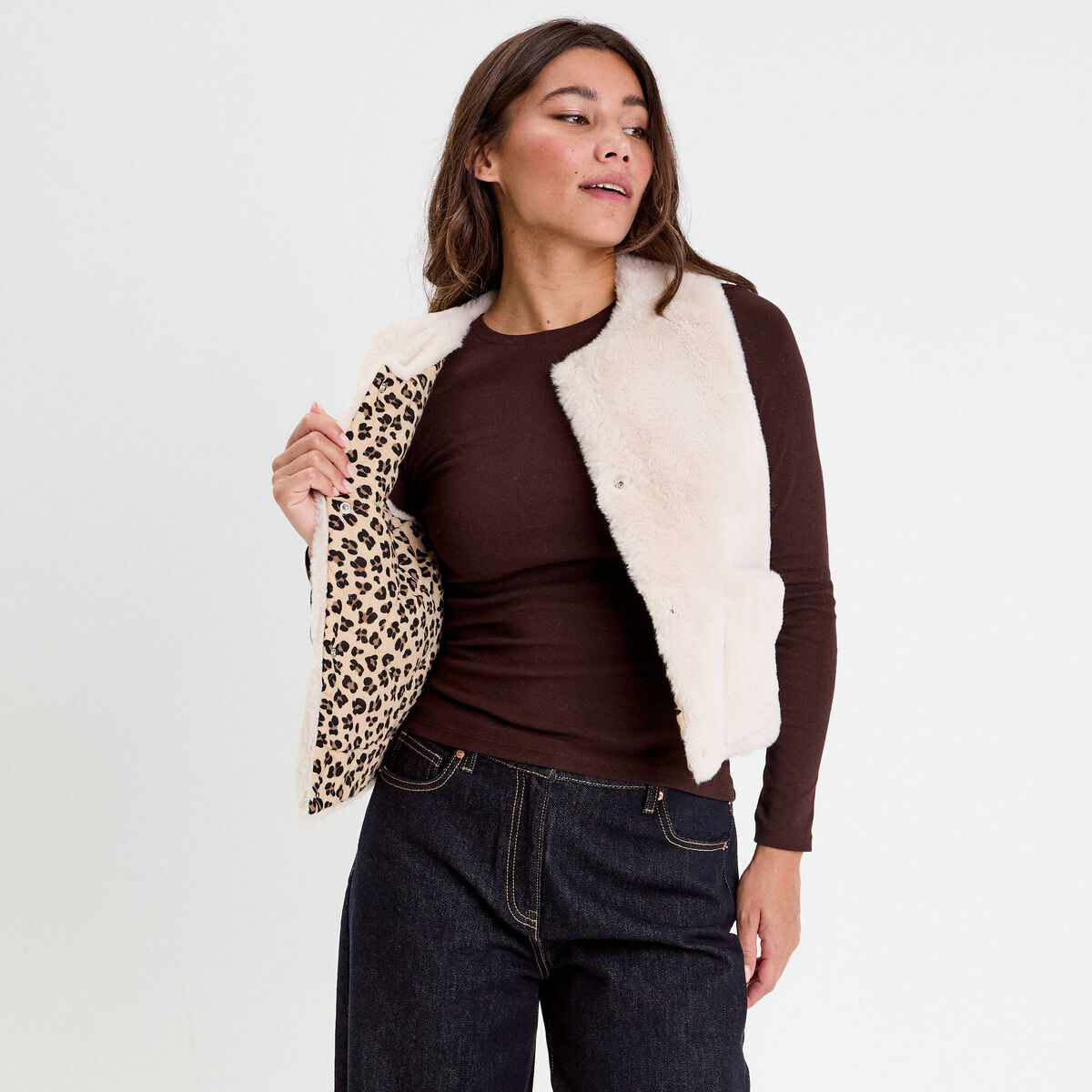Gilet r&eacute;versible sans manches ivoire femme