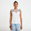 Blouse d&eacute;collet&eacute; sans manches brod&eacute;e rouge femme