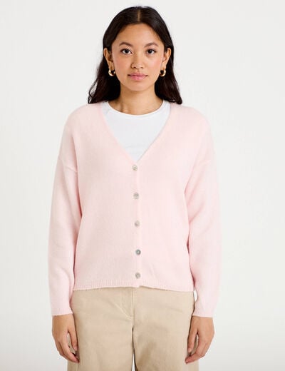 Gilet boutonn&eacute; avec col en V rose clair femme