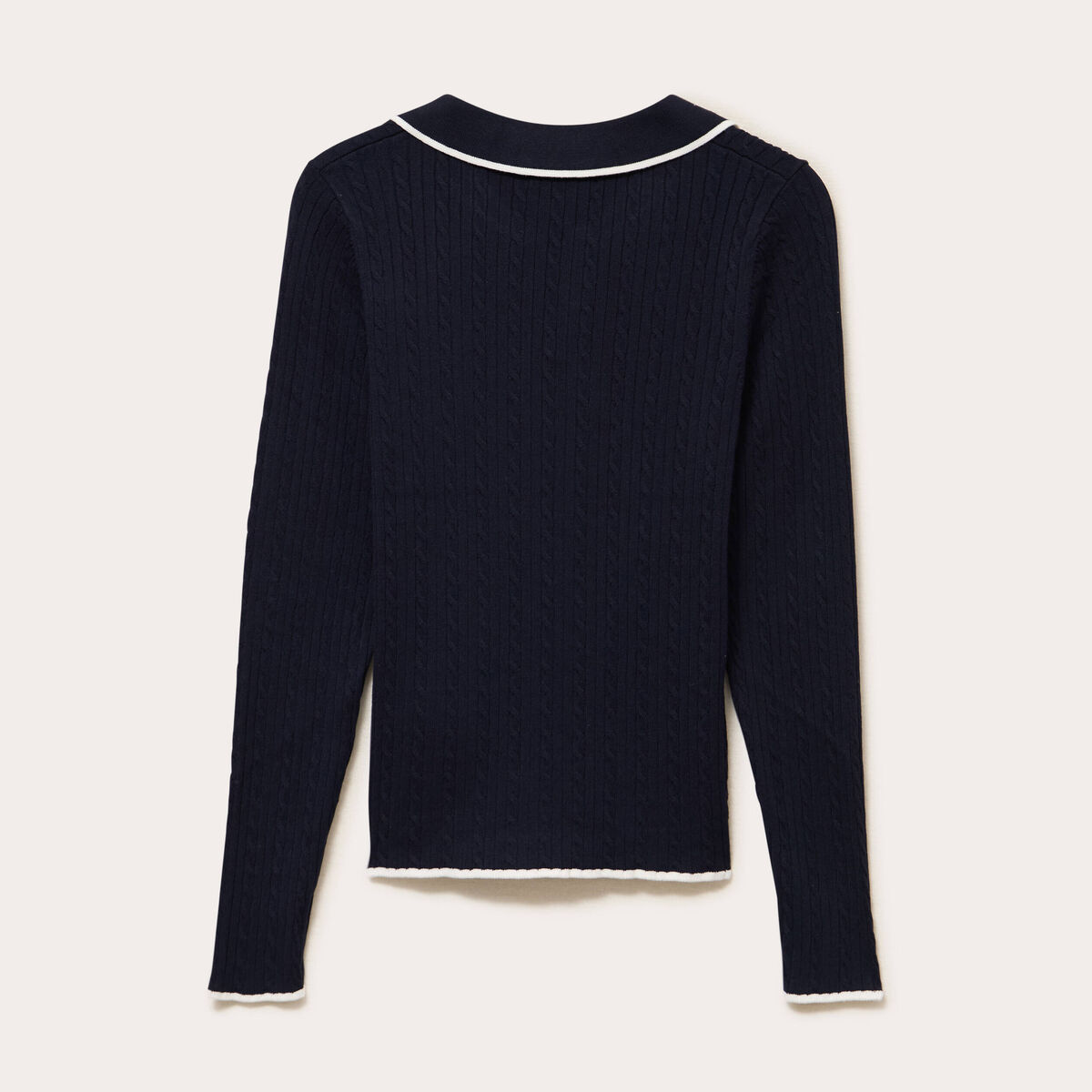Polo ajust&eacute; cropped manches longues bleu marine femme