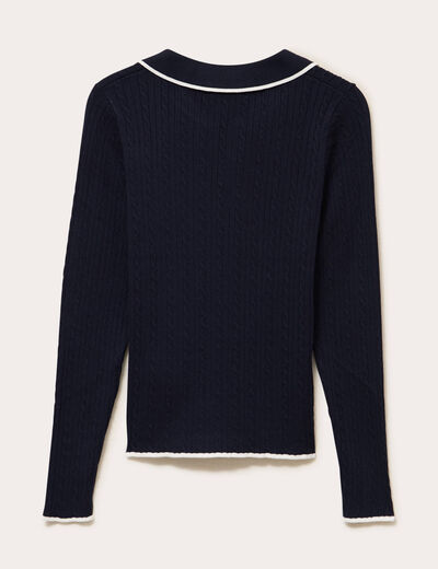 Polo ajust&eacute; cropped manches longues bleu marine femme