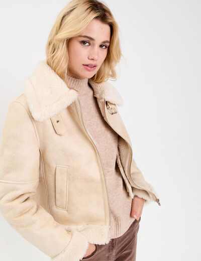Blouson simili cuir sable femme