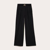 Pantalon large ceinture bijou noir femme