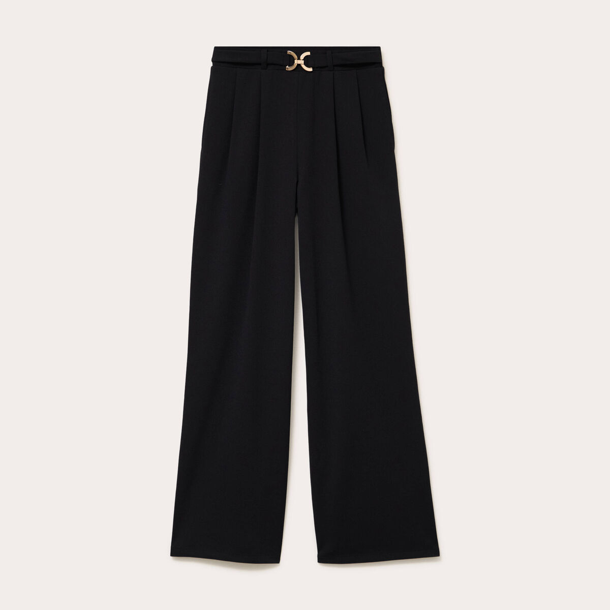Pantalon large ceinture bijou noir femme