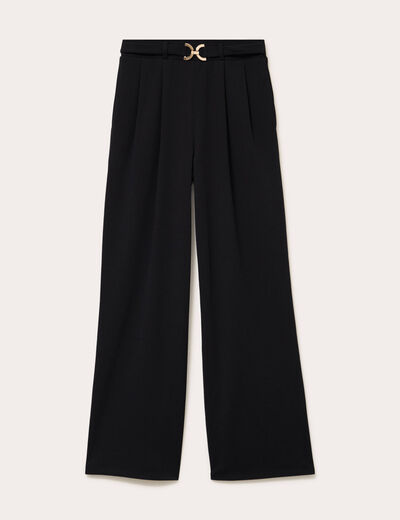 Pantalon large ceinture bijou noir femme