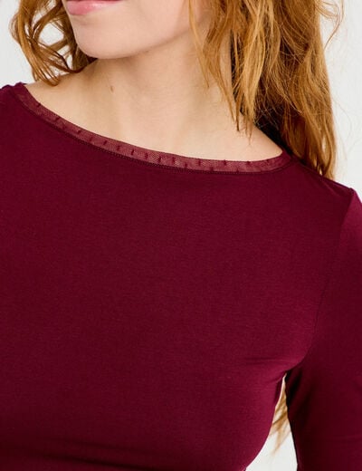 T-shirt ajust&eacute; manches courtes bordeaux femme