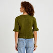 Pull col rond manches courtes vert fonc&eacute; femme