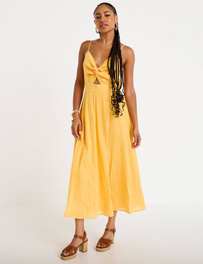 Robe longue &eacute;vas&eacute;e &agrave; fines bretelles orange clair femme