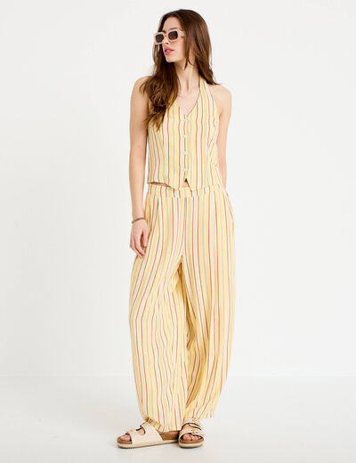 Pantalon large fluide jaune paille femme