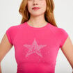 T-shirt ajust&eacute; court col rond rose fushia femme