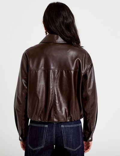 Veste effet boule manches longues marron fonc&eacute; femme