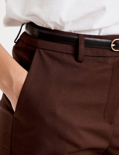 Pantalon cigarette ceintur&eacute; marron fonc&eacute; femme