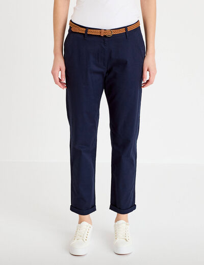Pantalon chino 7/8&egrave;me bleu marine femme