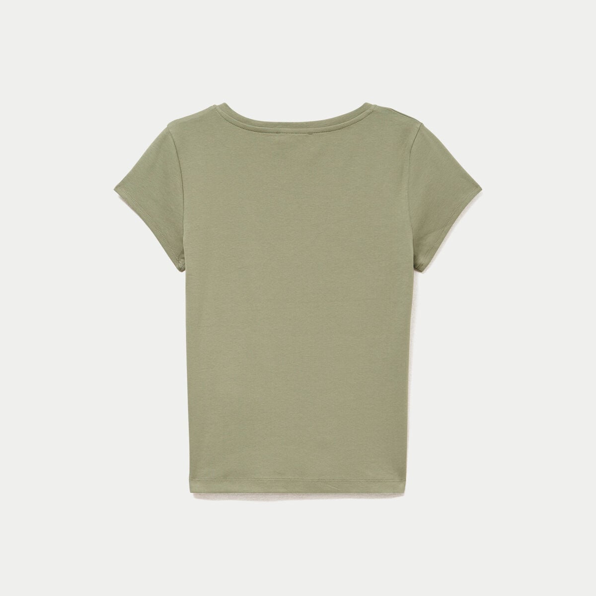 T-shirt ajust&eacute; col v manches courtes vert kaki femme