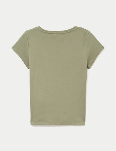 T-shirt ajust&eacute; col v manches courtes vert kaki femme