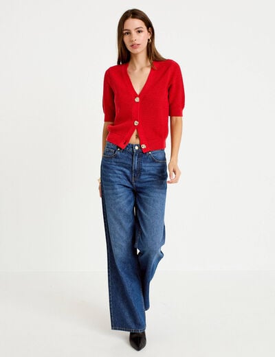 Gilet col v manches courtes rouge femme