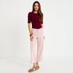 Pantalon large cropped taille haute rose nude femme