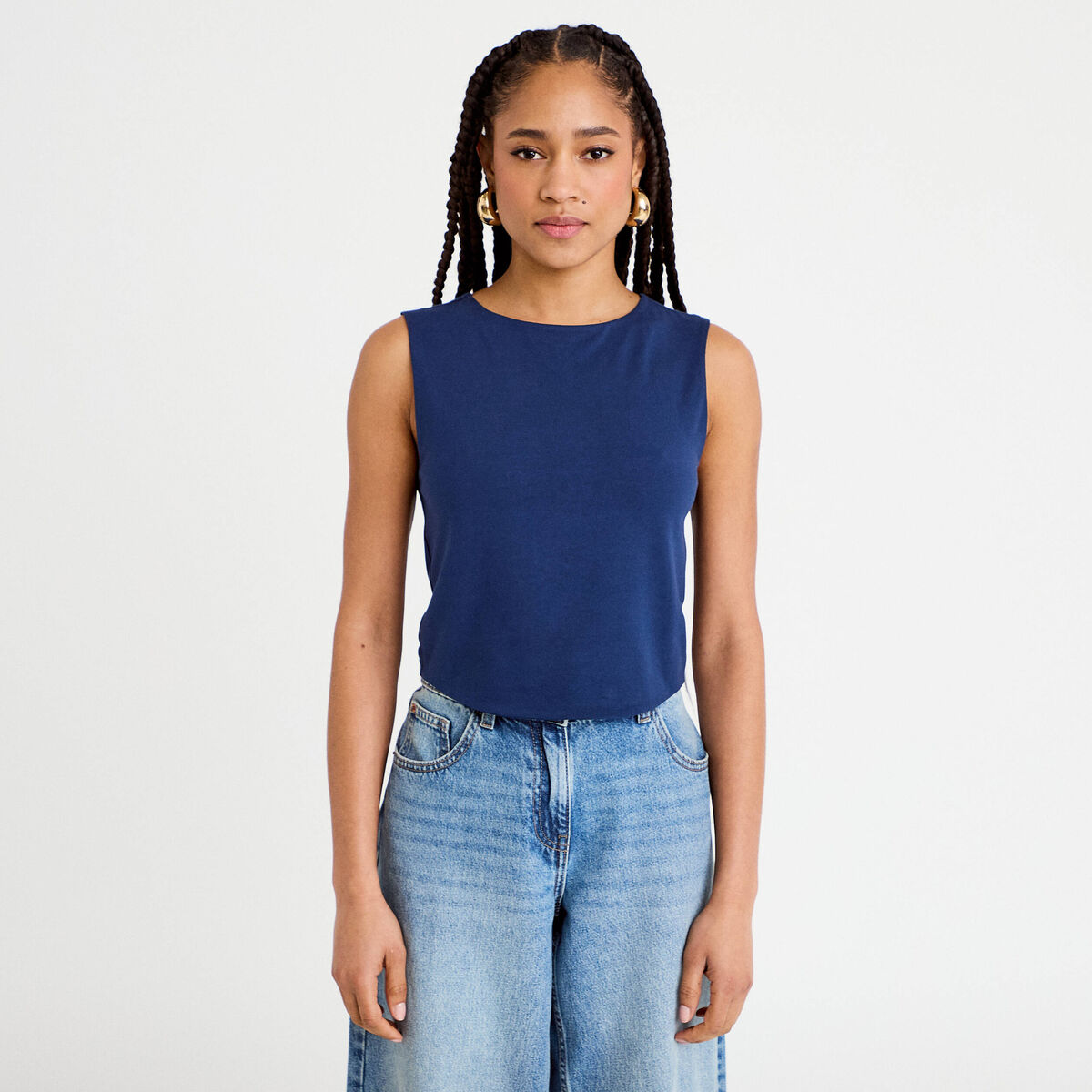D&eacute;bardeur cropped bleu fonc&eacute; femme