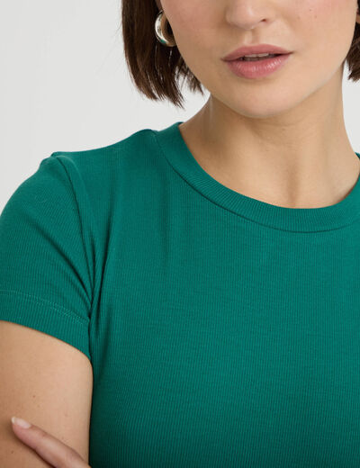 T-shirt c&ocirc;tel&eacute; ajust&eacute; manches courtes vert &eacute;meraude femme