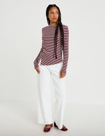 Top ajust&eacute; manches longues col rond rouge femme