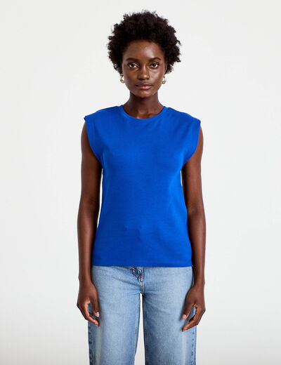 T-shirt col rond sans manches bleu electrique femme