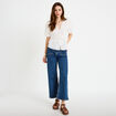 Blouse col v manches courtes brod&eacute;e ecru femme