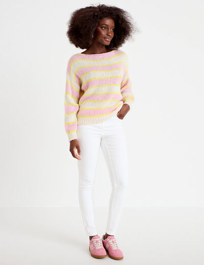 Pull col bateau manches longues jaune clair femme