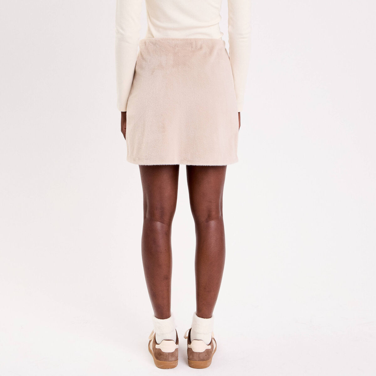 Jupe droite fausse fourrure sable femme
