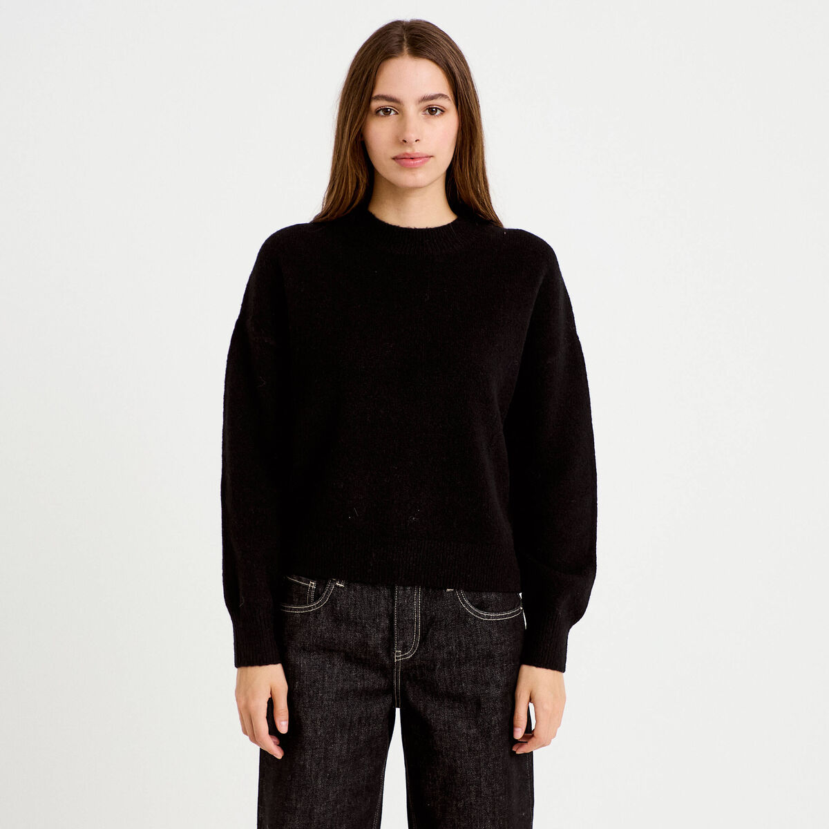 Pull col rond noir femme