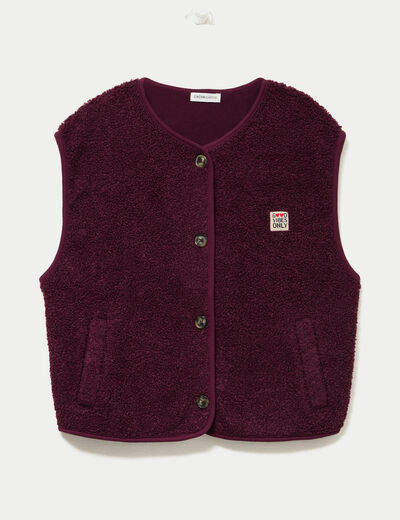 Gilet sans manches effet polaire prune femme