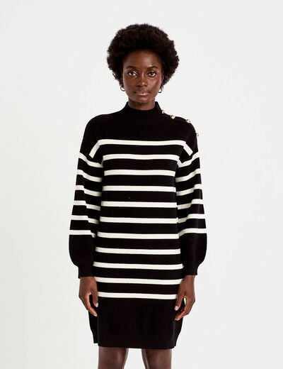 Robe pull droite manches longues noir femme