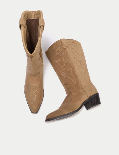 Bottes aspect daim beige femme