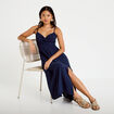 Robe longue &eacute;vas&eacute;e fendue bleu marine femme