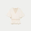Blouse col v manches courtes ecru femme